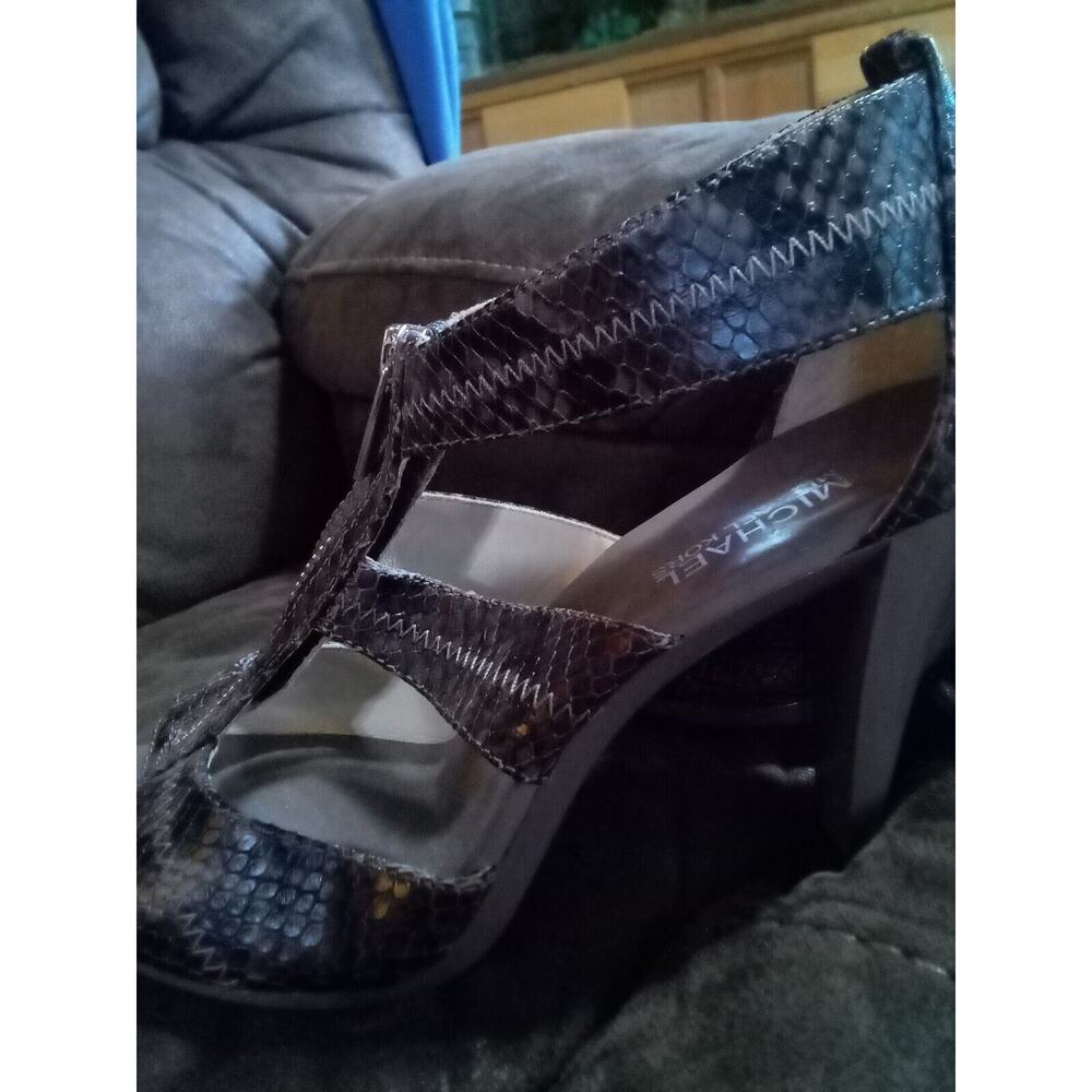 Michael Kors Snake Print Leather Heels Open Toe Zip Up Sandals Black Grey 8M - Picture 10 of 10